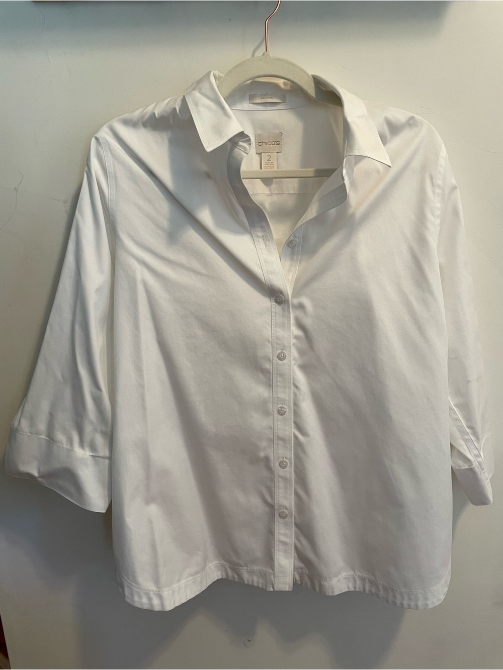Chico's White Button-Front Cotton Blend Shirt - Classic Collared Top No Iron